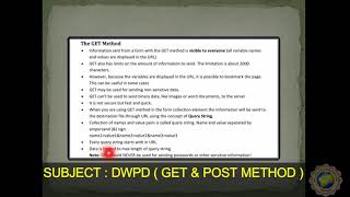 DWPD UNIT NO 4 GET METHOD & POST METHOD