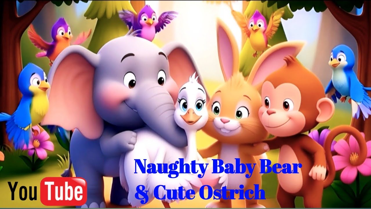 Naughty Baby Bear & Cute Ostrich 🐻🦩 | Funny Jungle Story for Kids I नटखट भालू और प्यारी शुतुरमुर्ग 