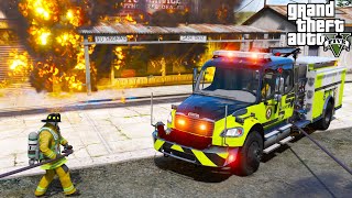 GTA 5 Firefighter Mod Paleto Bay Fire Rescue Engine Fighting A Fire With Working Water Hose