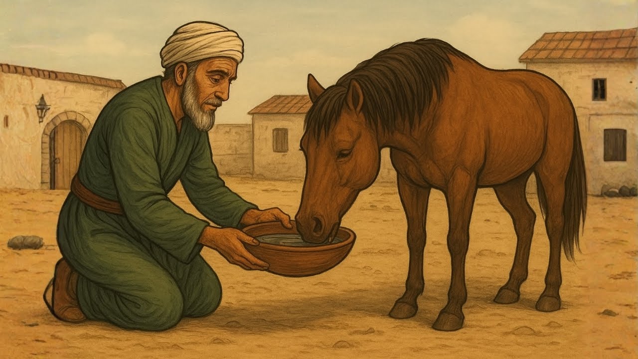 قصه الفقير الذي ساعد الحصان العطشان… وفجأة أصبح أغنى رجل في القرية