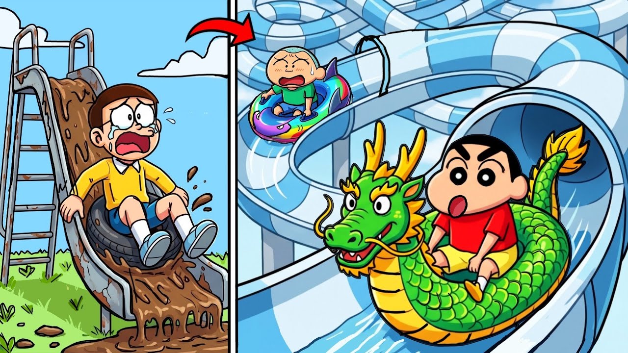 Shinchan Upgrading Max Level Waterslide In Roblox 