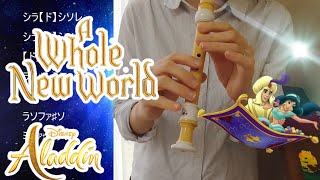 アラジン主題歌【リコーダー】ホール・ニュー・ワールド/ A Whole New World・ドレミファ楽譜付