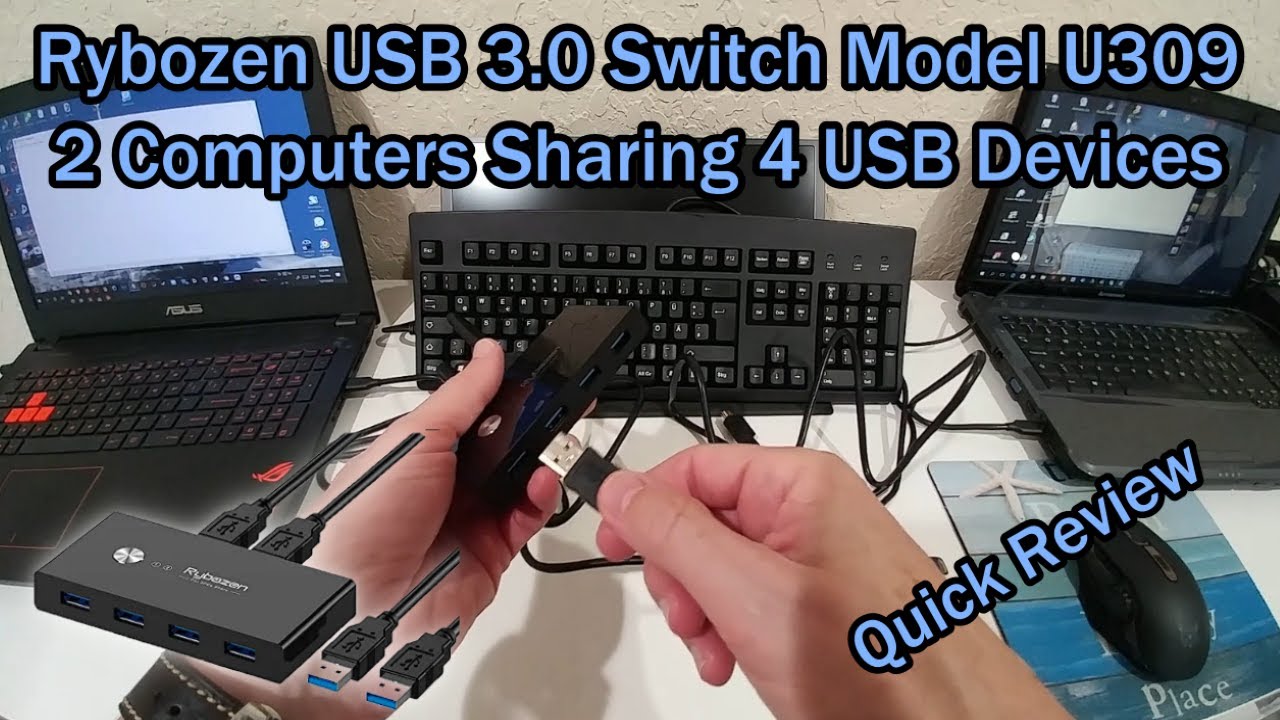 Commutateur USB 3.0 Rybozen 4 Ports - Partagez Imprimante, Clavier, Souris Entre 4 PC - Avec Télécommande