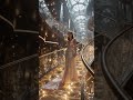 walking down a massive crystal glass staircase inside a luxurious futuristic palace