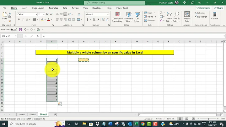 Multiply whole column by an specific value in Excel