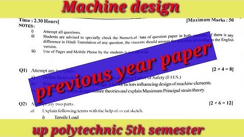 Machine design // previous year paper // up polytechnic 5th semester//