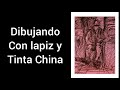 Dibujando con lapiz y tinta CHINA . Hombre sentado a la puerta  de un bar.#