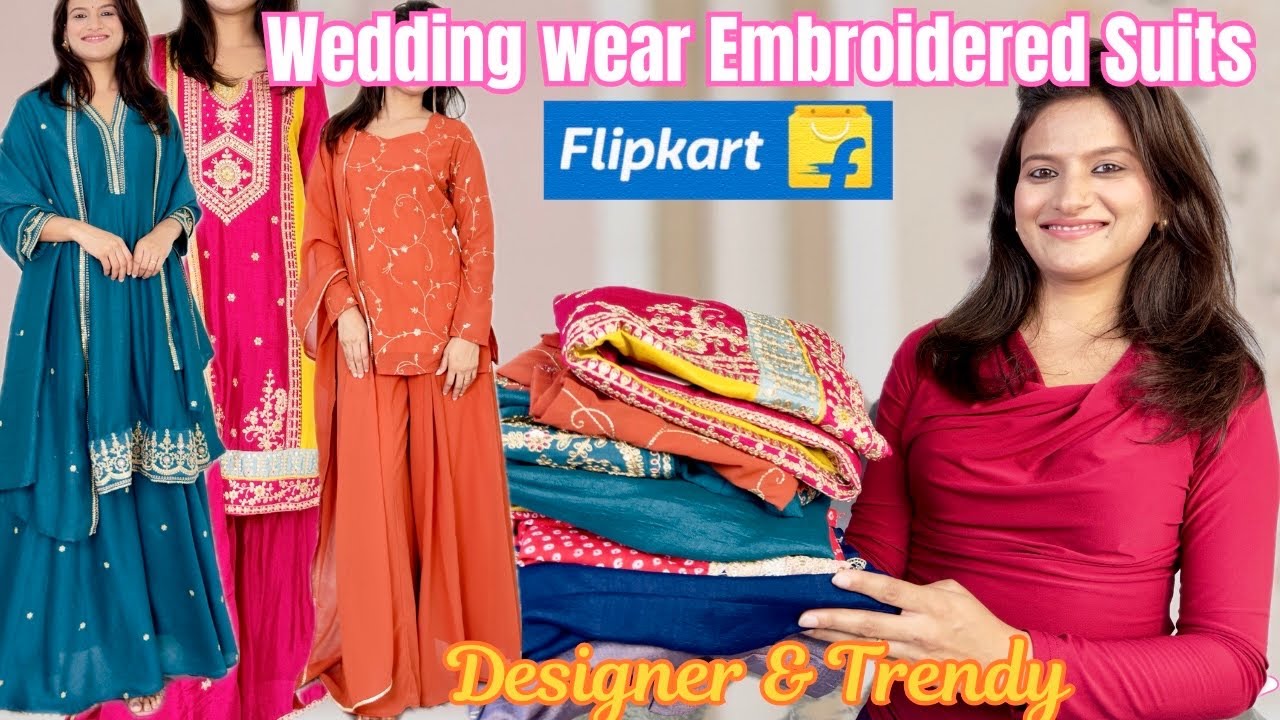 Party wear & Wedding wear embroidered kurta set haul l Anarkali, Sharara & Patiala Suits Flipkart 