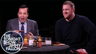 J.J. Watt \& Jimmy Get Their Feelings Hurt While Eating Spicy Wings w\/ Sean Evans (Hot Ones)