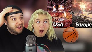 American Couple Reacts to Basketball Fans and Atmosphere USA vs Europe