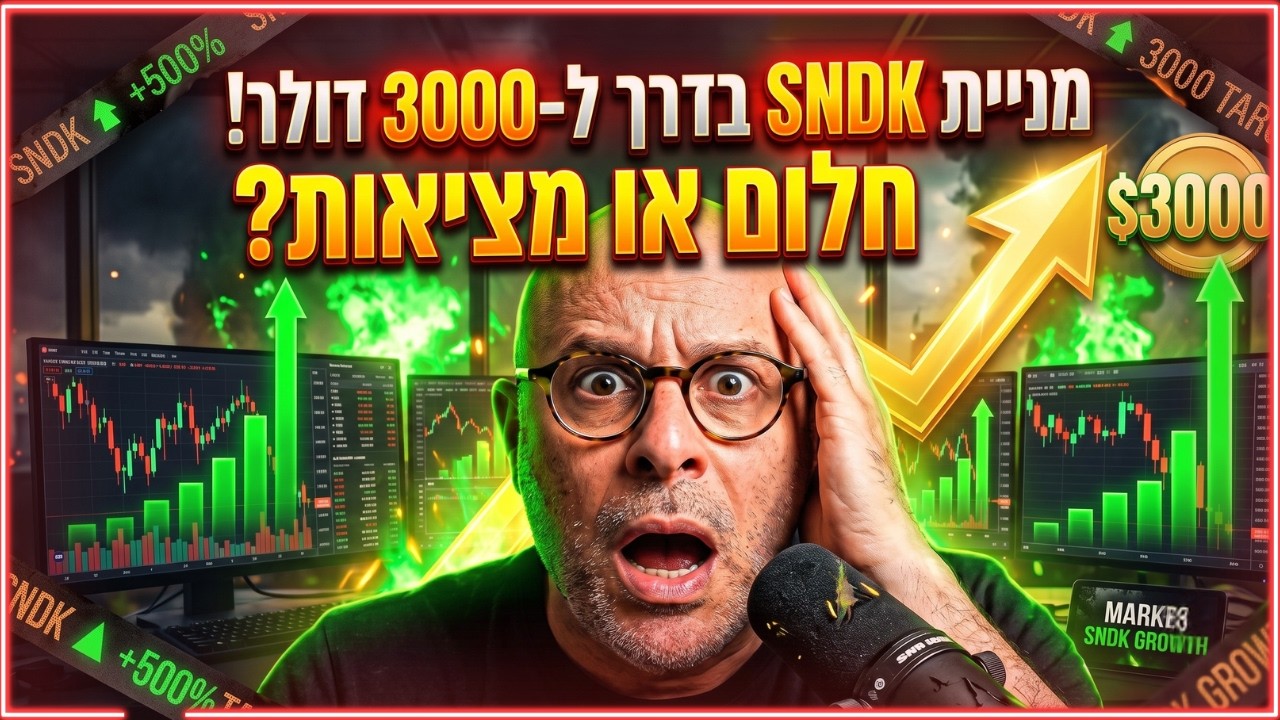 גרף מניית SNDK מציג עלייה אקספוננציאלית ומסחר תנודתי על רקע מהפכת ה-AI והסכמים עם היפרסקלרים.