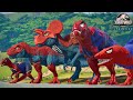 ALL RED SPIDER-MAN Battle in Jurassic World |Dinosaur Pro SuperHero Team|