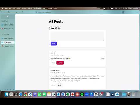 Oscar Shi Submission Harvard CS50 Web, Project 4: Network