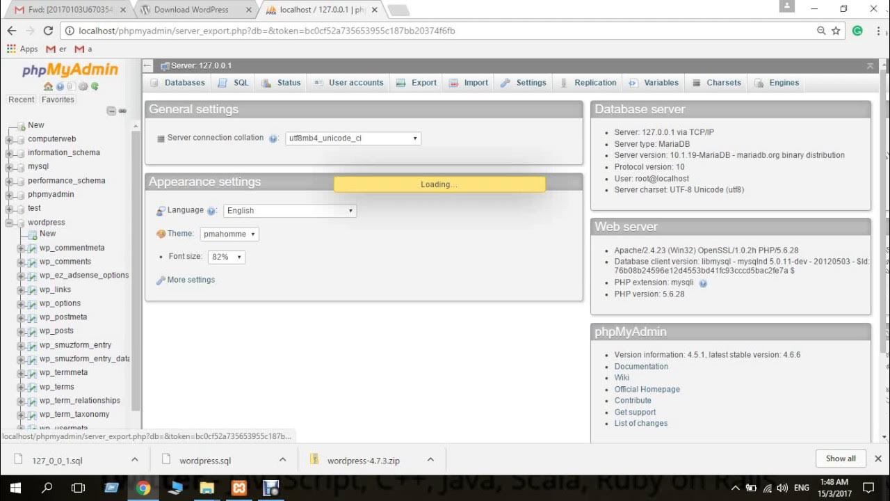 how to download database file from phpmyadmin into localhost - YouTube
