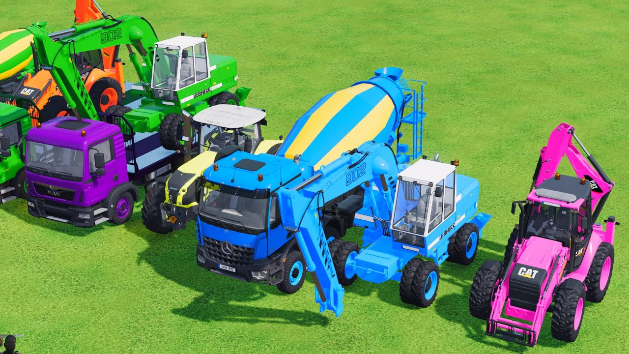 TRANSPORTING EXCAVATOR MIXER TRUCK TRACTORs Backhoe loaders Beamng.Drive Game FARMING SIMULATOR 22