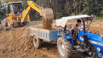 JCB Backhoe Cutting Mud and Loading in Tractor - JCB Machine Working on Mud - 4K Video