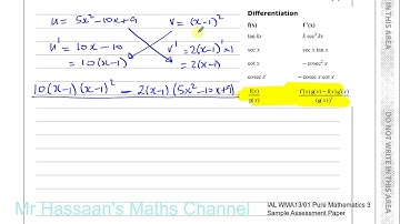 EDEXCEL  IAL WMA13 P3 new Sample Assesment Paper Q5  Differentiation   The Quotient Rule