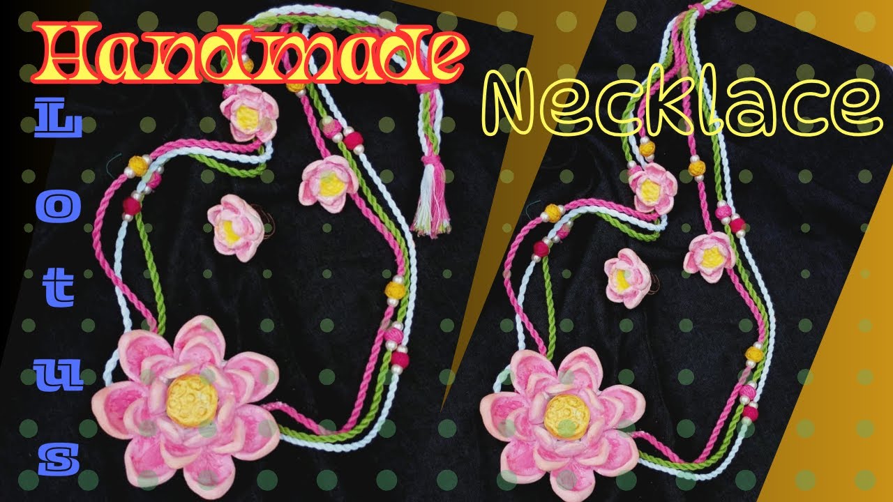 ✨ Handmade Lotus Flower Long Necklace | Clay Jewelry with Cotton Thread Tassel 