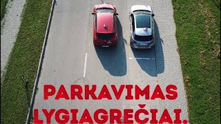 “Regitros” pratimas mieste. Parkavimas lygiagrečiai galu.