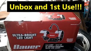 Bauer 8" bench grinder, unbox, set up, and first use. Nice and strong for cleaning valves and more.