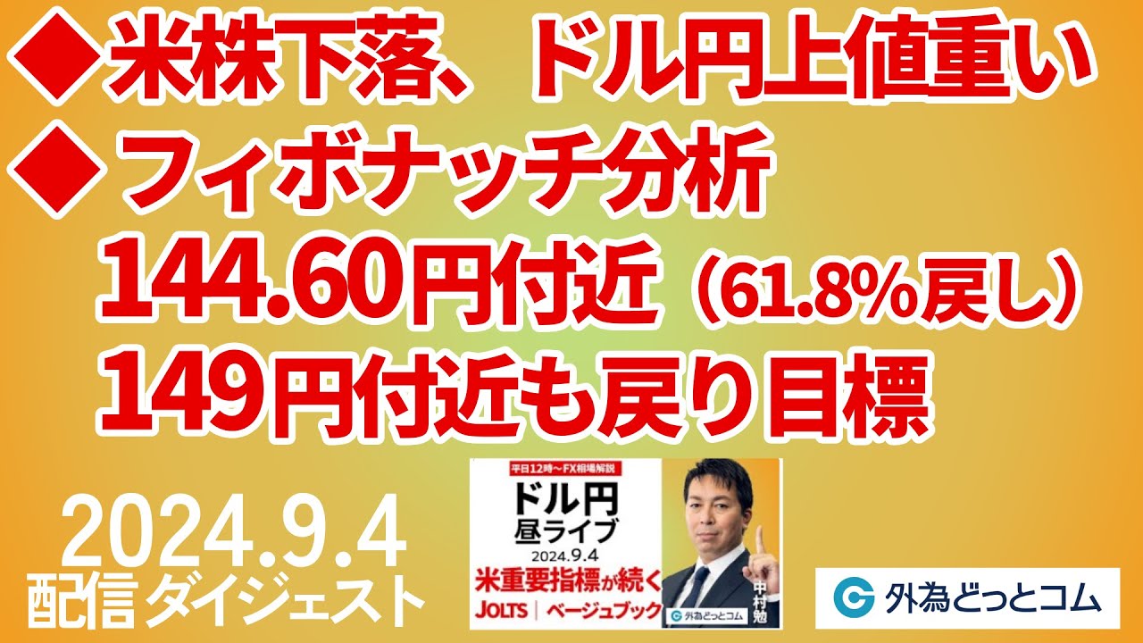 【FX】ライブ配信 米重要指標が続く！今夜はJOLTS、ベージュブック｜為替市場の振り返り、今日の見通し解説 2024/9/4 12:00