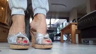 My Cute Silver Corc Wedges Are Vintage Highheels Full Video For Member