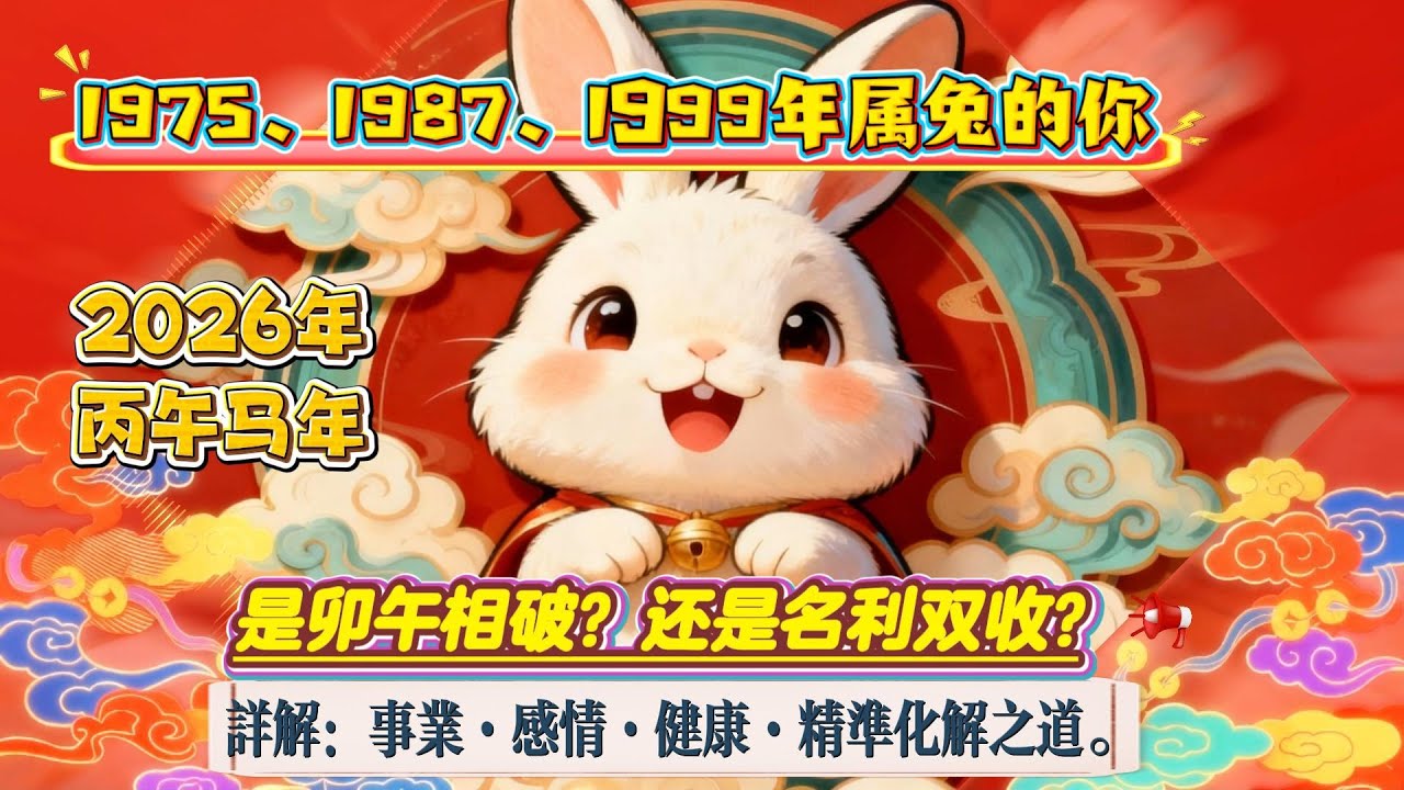 2026属兔運勢全解析｜2026 生肖「兔」完整版｜丙午馬年 屬兔 沖破太歲 化解之道｜1975、1987、1999 兔年生肖運程｜命理師孫晟 ...