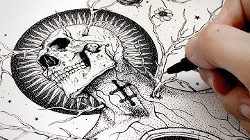 Drawing a Skull and Swords Tattoo | Time Lapse | Inking the design