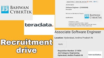 EasyApply - Teradata Hiring Associate Software Engineer | Bahwan CyberTek Hiring Software Engineer