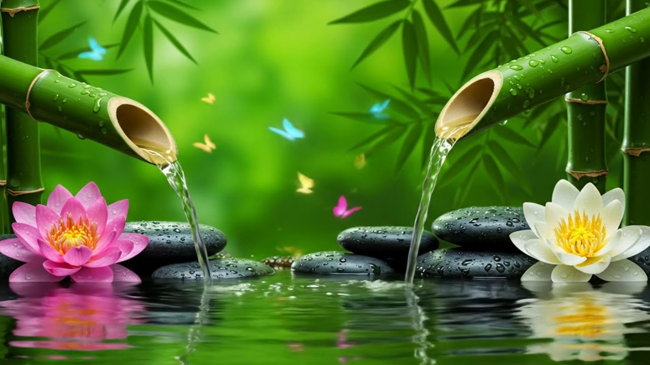 Beautiful Relaxing Music with Bamboo Water – Calming Piano for Meditation, Healing and Serenity