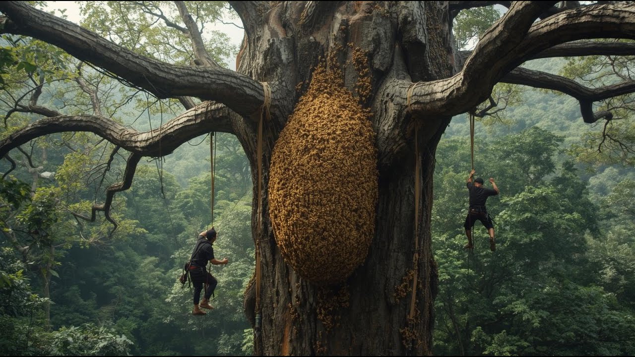 😱 Terrifying Wild Bee Hunt on a Massive Tree – One Mistake Could Be Fatal!