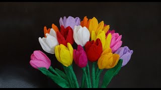 How to make beautiful paper tulip flowers / DIY Mother's day craft(You can make these flowers with tissue papers or crepe papers. I got my papers from Mexico and China. I am using 60 gram paper. If you google 