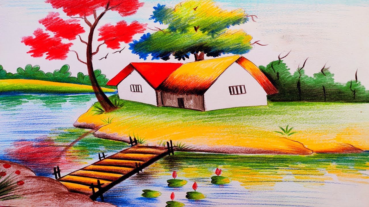 Nature Beautiful Scenery Drawing With Pencil Colour / But you're all