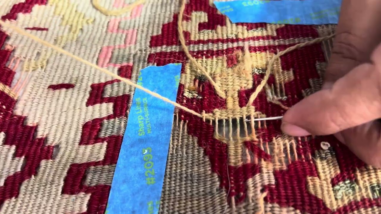Worn Out Antique Turkish Kilim Repair in NYC | Handwoven Rug Restoration Step by Step