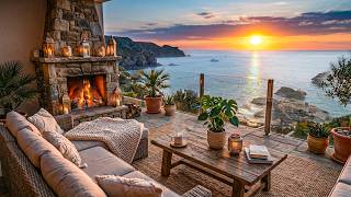 No Ads ✨ Cliffside Sunset Fireplace Ambience 🌅Cozy Ocean View Evening for Relaxing & Stress Relief