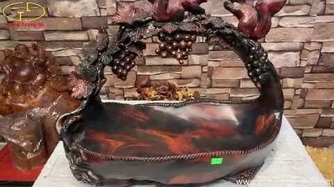 GIỎ ĐỰNG HOA QUẢ NHO SOC GỖ TRẮC ĐỎ ĐEN- Tượng Gỗ Đẹp Nhất - Xưởng Tượng Gỗ