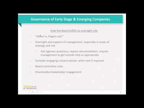Governance of Early Stage & Emerging Companies 9.7.18