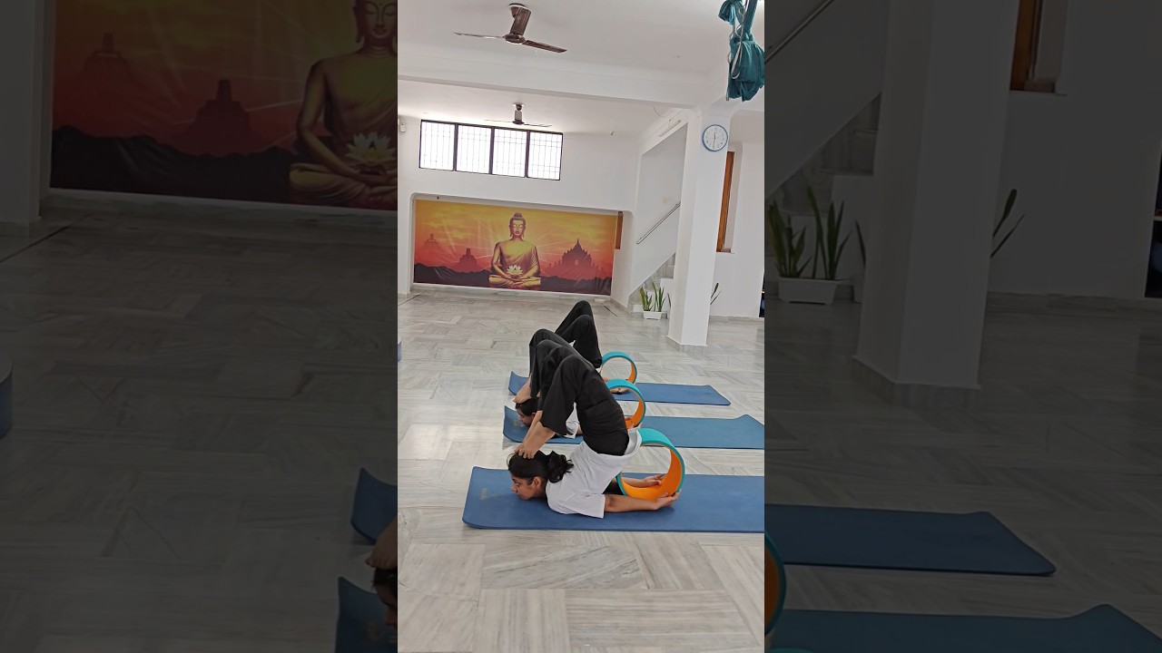 Advanced Backbending practice with yoga wheel support. #peacefulyoga #motivation #yogaskills #yoga