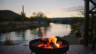 Information Arizona River Sunset by the Fire 🌵 Acoustic Guitar Cozy Night Ambience Guide