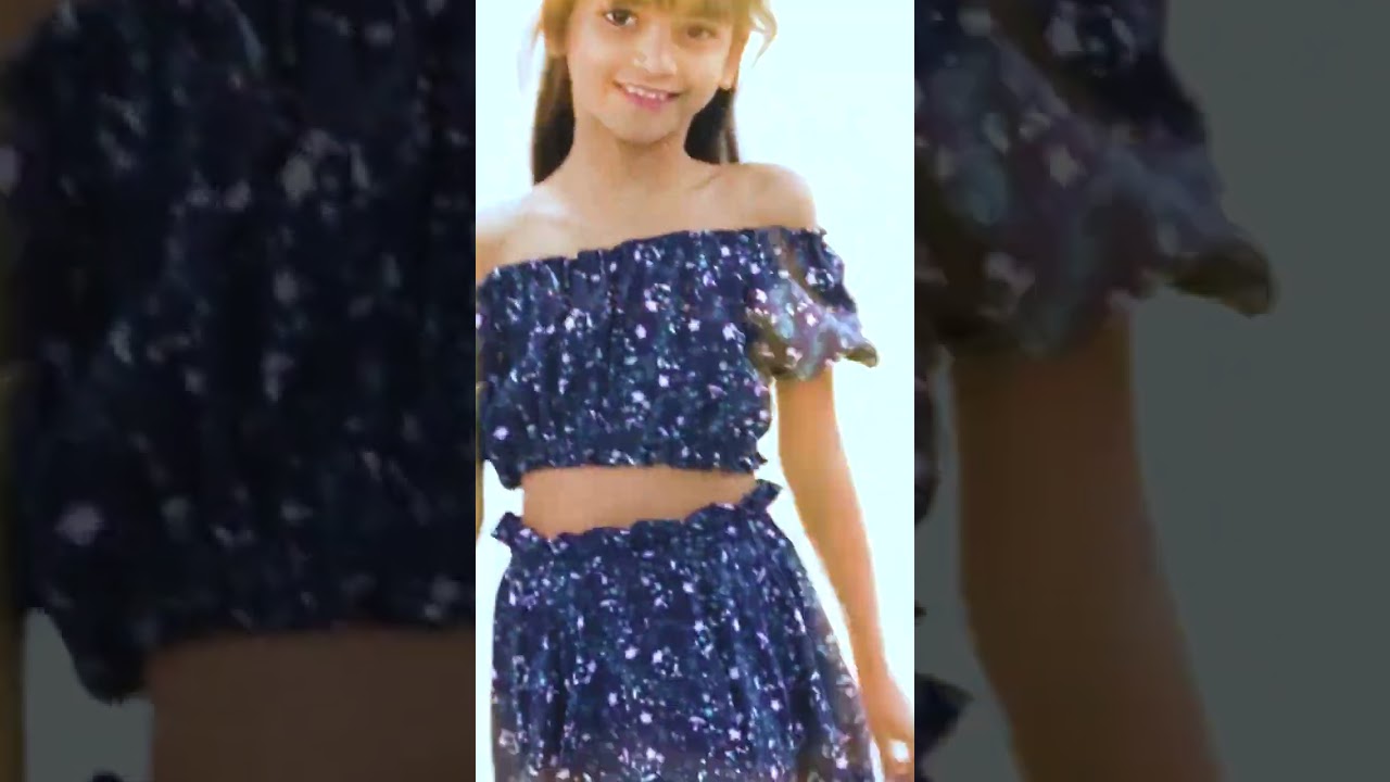 KIYOO KIDS BLUE OFFSHOULDER CROP TOP WITH CIRCULAR SKIRT 