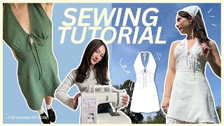 How to sew a halter mini dress for summer! | Sewing tutorial | Sewing pattern available