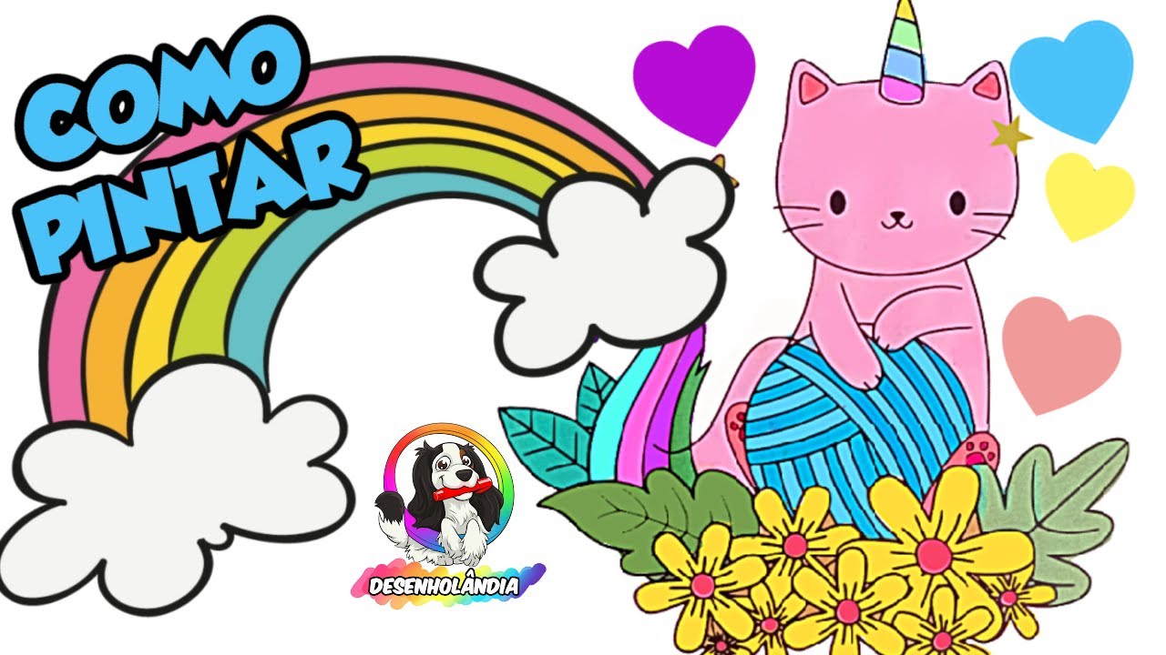 Desenho de um gato unicórnio fofo para colorir