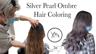 How to do the Perfect Hair Ombre | Silver Pearl Ombre Hair Coloring | Ash Purple Hair Toning