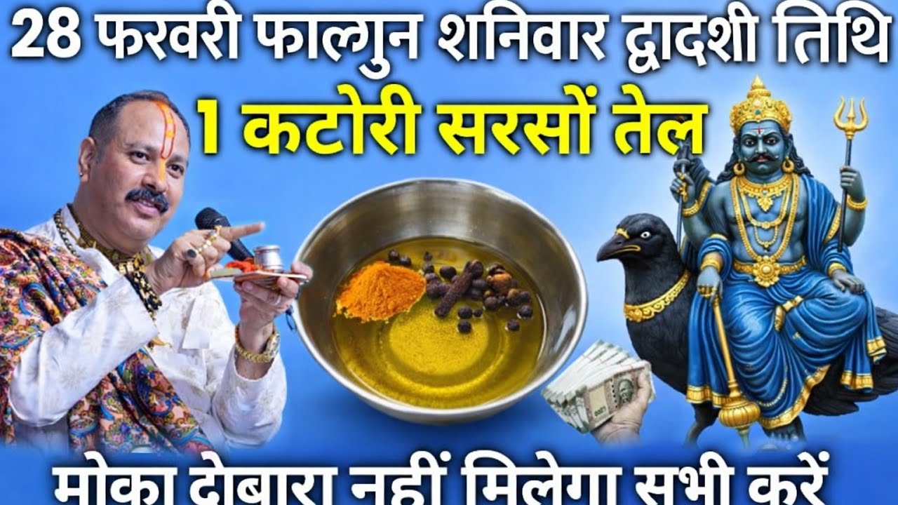 द्वादशी तिथि पर सरसों तेल का टोटका, दुख-दरिद्रता होगी समाप्त7️⃣ फाल्गुन शनिवार का सिद्ध उपाय — घर 