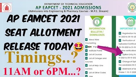 AP EAMCET 2021 Seat Allotment Release Today 🤩//Seat Allotment Release Timings Latest Update