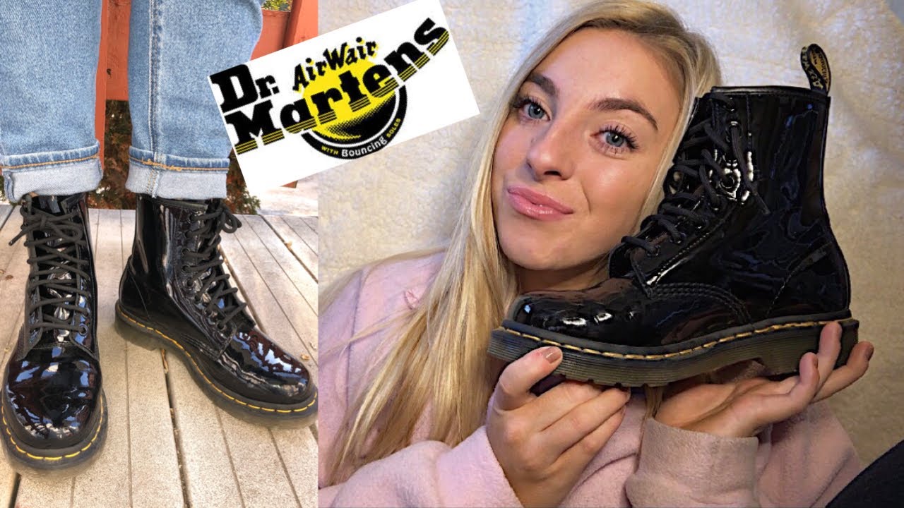 Dr. Martens 1460 Boots Black Patent Leather Lamper Leopard Embossed Women  Size 5