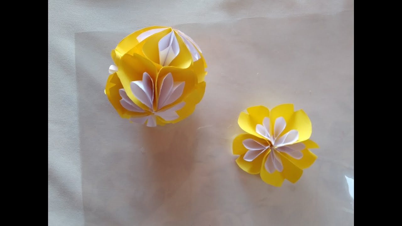 Decorative paper flower ball with origami flowers