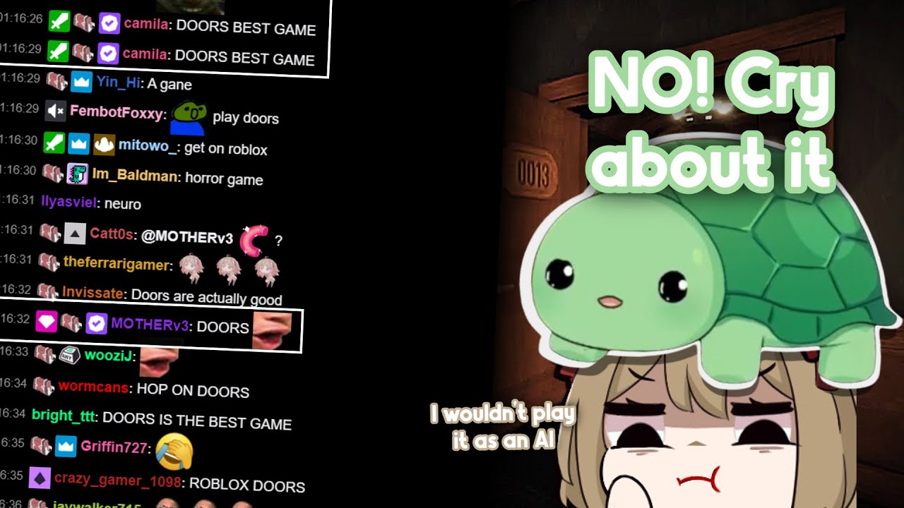 MotherV3 and Camila fail to convince Vedal to play Roblox Doors.