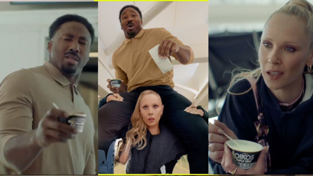 Oikos Super Bowl Commercial 2025 Juno Temple, Myles Garrett Surprising