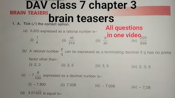 DAV class 7 chapter 3 brain teasers ।Class 7 maths chapter 3 brain teasers dav public school